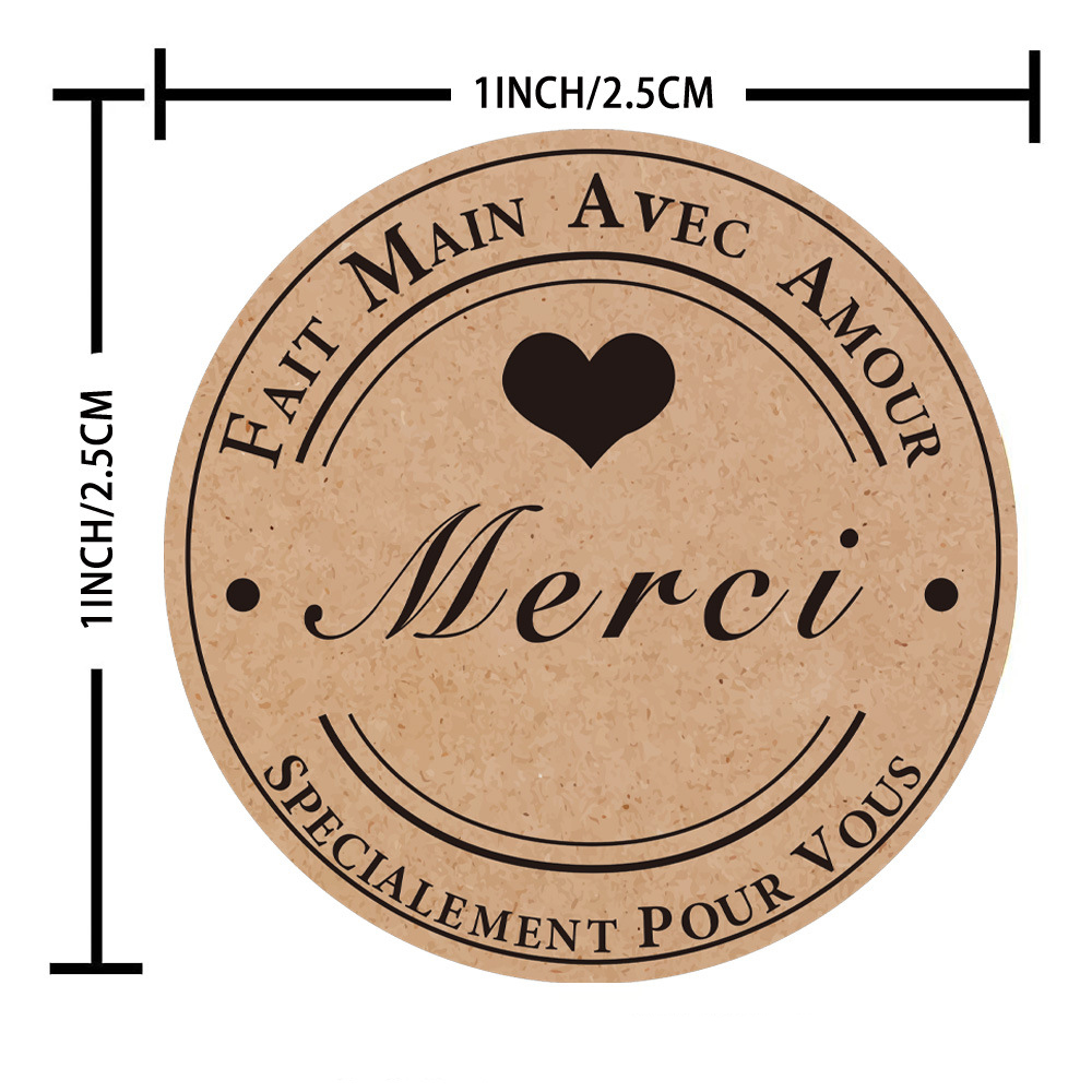 100-500pcs French Merci Kraft Sticker Thank You Fa... – Grandado