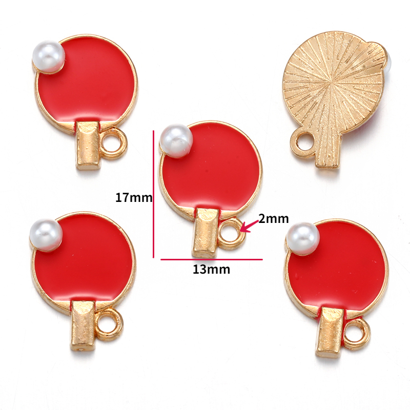 10 stuks geëmailleerde rugby-, voetbal- en badmintonracketbedeltjes voor armbanden, sleutelhangers, kettingen en sieraden, accessoires voor het maken van sieraden  w363: Puur gouden kleur
