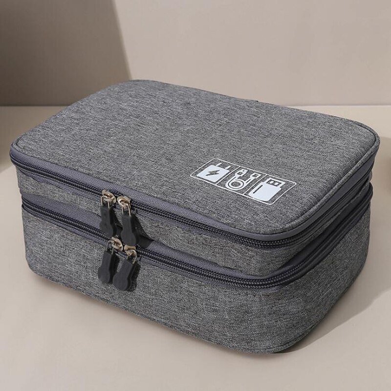 Datakabel lagringsveske bærbar digital usb gadget organizer lader ledninger kosmetisk glidelås lagring vanntett organizer case: Grå