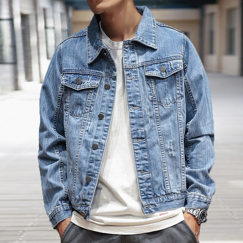 Japanse Herfst Mannen Denim Jas Mode Casual Mannen Denim Jasje Mannelijke Denim Jas: Sky Blue / M