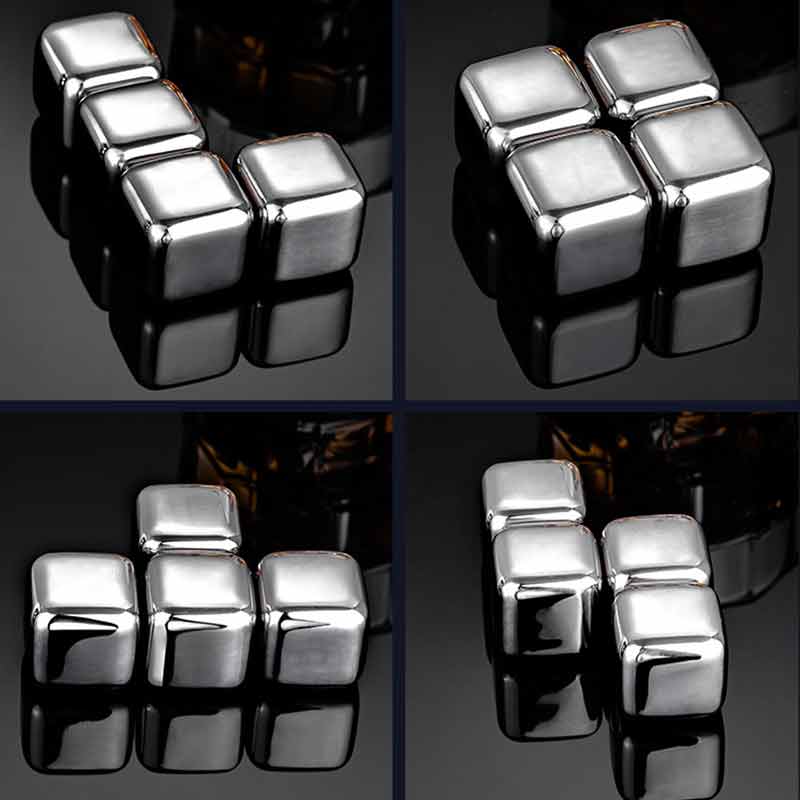 Ice Cubes Food Grade 304 Stainless Steel Metal Bar Whisky Stone Quick-Frozen Ice Wine Beer Cooler Reusable Set With Ice Cube Box