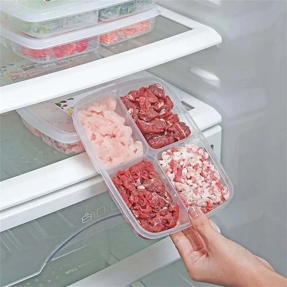4 Gitter Lebensmittel-Aufbewahrungsbox, tragbares Fach, Kühlschrank, Gefrierschrank, Organizer, unterverpackt, Fleisch, Zwiebeln, Ingwer, transparentes Küchenwerkzeug, 1 Stück