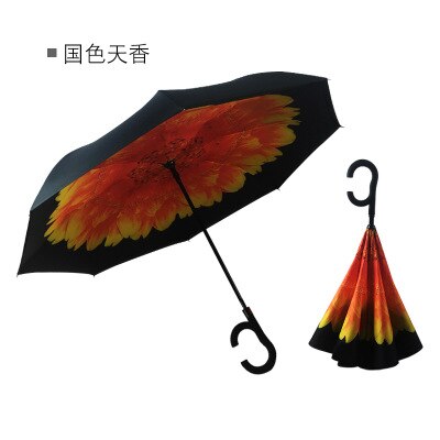 Paraguas para hombre y mujer, sombrilla con mango en C, a prueba de viento, Anti UV invertida, para sol y lluvia: red flower