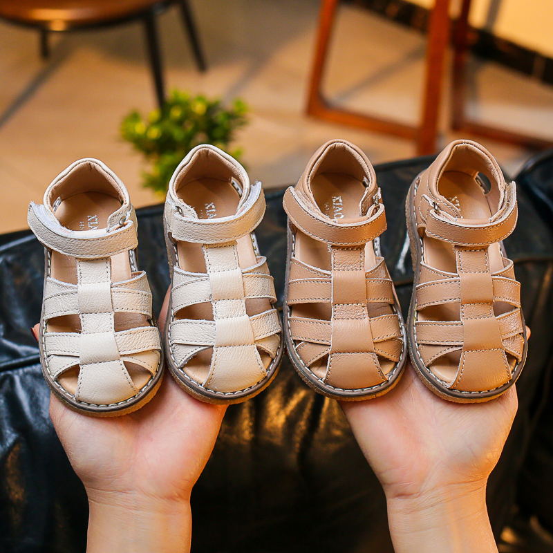 Meisjes sandalen zomer stijl babymeisje echt koeienhuid zachte onderkant wikkel tenen romeinse schoenen schattige prinsessenschoenen trend