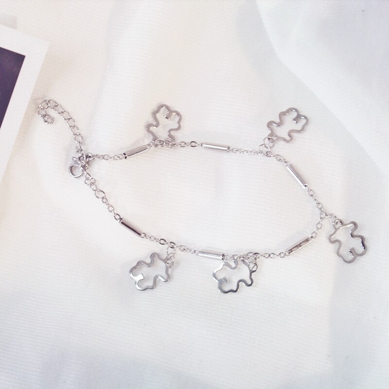Nette Hohl Bär Armbinde für Frauen Hüfte-hüpfen Doppel Perle Kette Edelstahl Bär Armbinde Party Schmuck neue: Nachgemachter Rhodium überzogen