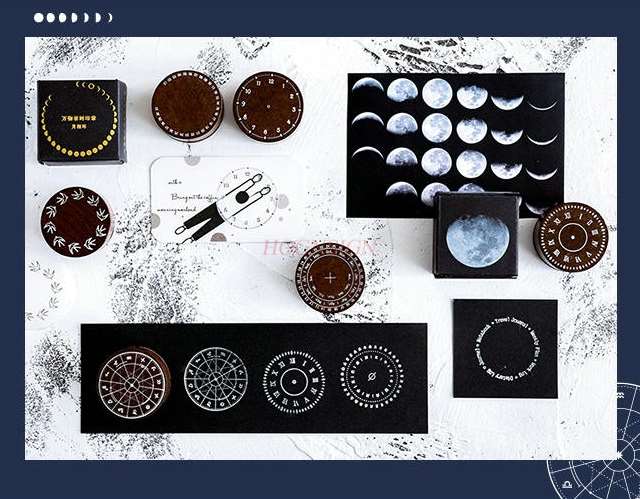 Round wooden seal moon phase perpetual calendar quartz clock sundial handbook decoration tool