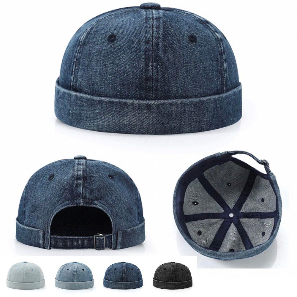 Brimless Skullies Cap Retro Men Adjustable Docker Caps Denim Beanie Hat Hip Hop Hat Vintage Solid Skullcap Unisex Bucket Cap