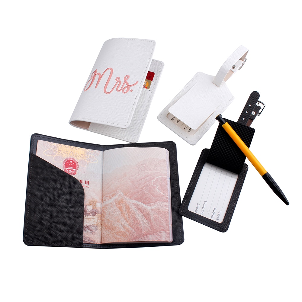 couple sets of Embroidery Mr Mrs Lover Couple wedding Passport Cover Case set Letter Women Travel Holder Passport Cover CH17LT36