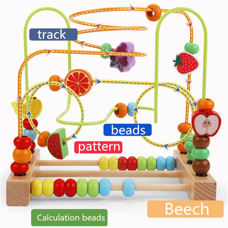 Perle labyrint legetøj til småbørn farverig træ rutsjebane pædagogisk cirkel legetøj til børn glidende perler på snoede wire
