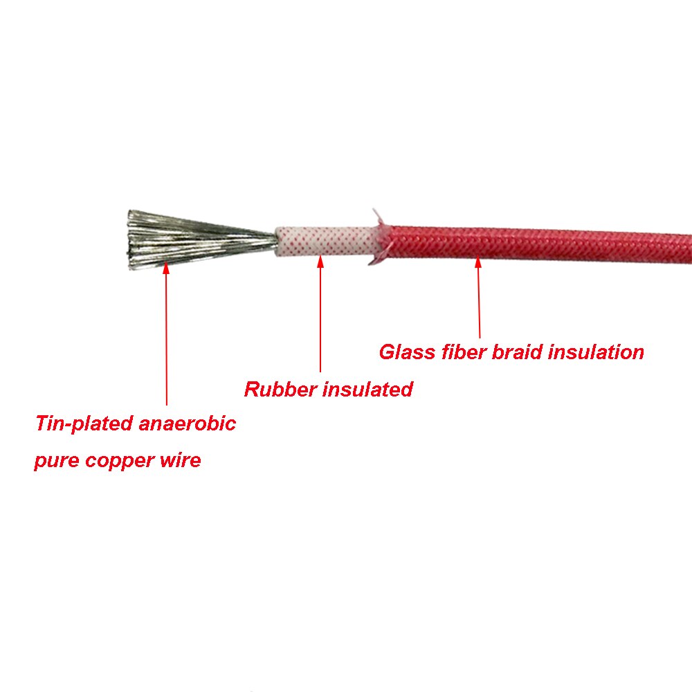 Cable aislado de fibra de vidrio, cable eléctrico de silicona de 30 metros, cable eléctrico de cobre de 2,5 mm2
