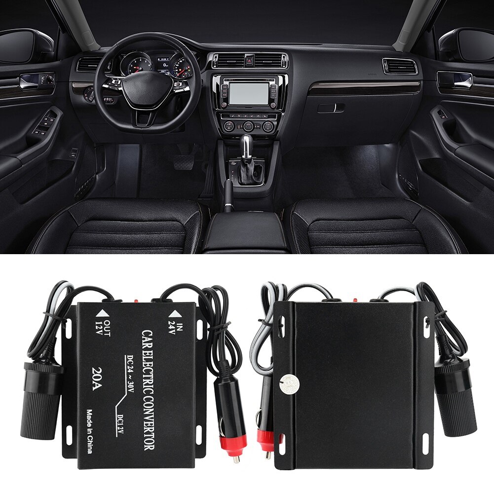 Fuente de alimentación para coche, convertidor de transformador de voltaje de reducción de 24V a 12V, encendedor de cigarrillos tipo para Radio walkie-talkie con pantalla