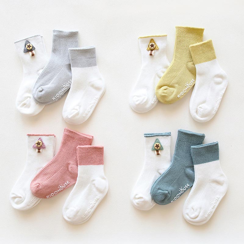 Frühling Herbst Baby Socken 3 paare/satz Baumwolle Anti-Unterhose Boden Socken Kleinkind Mädchen Jungen Kleinkind Socken Nette Baum Dekor socken 0-36 mt