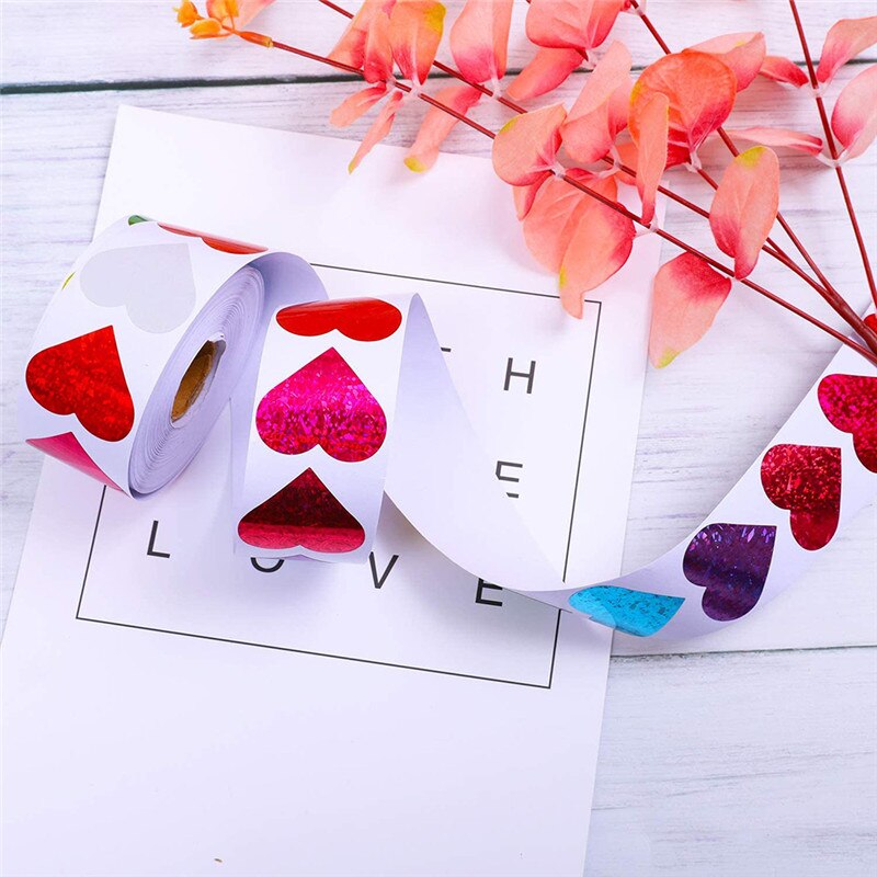 500 stücke Herz Form Etiketten Valentinstag Papier Verpackung Aufkleber Candy Dragee Tasche Box Verpackung Tasche Hochzeit Dank aufkleber