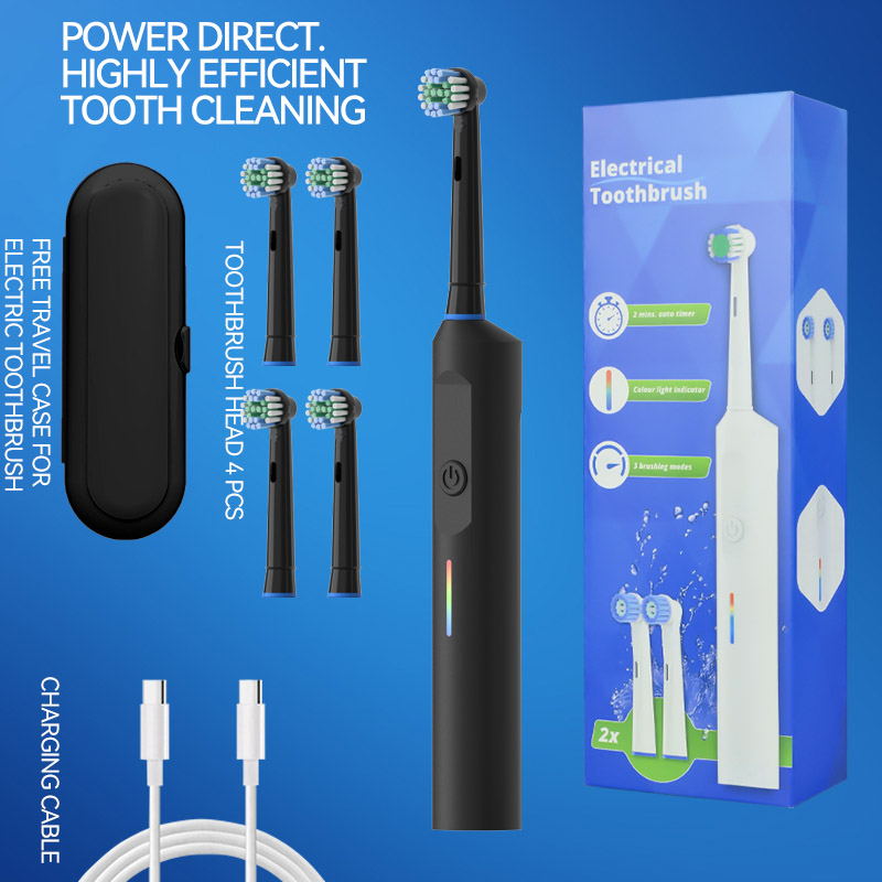 Elektrische Tandenborstel Roterende Ronde Kop Volwassen Zachte Borstelharen Inductie Automatische Heren En Dames Koppels Set Compatibel Met Orab