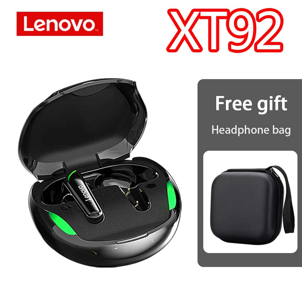 Lenovo XT90 XT92 Wireless Headphones Bluetooth Earphones TWS Headset Sports Low Latency Touch Control Waterproof Earbuds Fitness: XT92 Black-Case