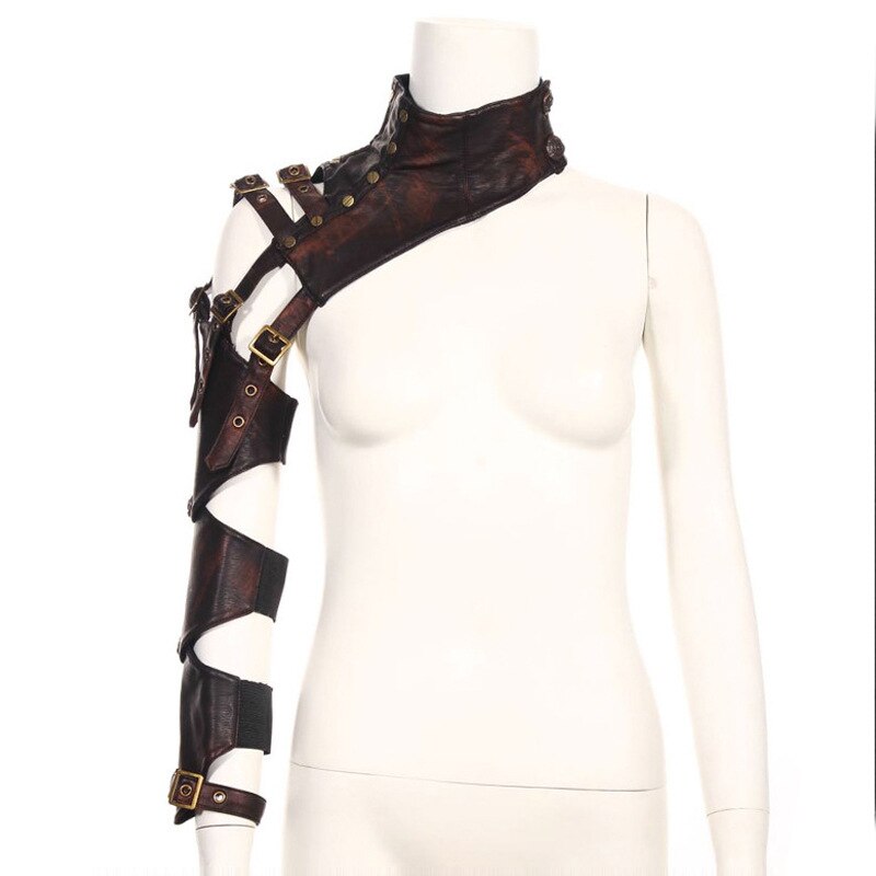 Neue PU Leder Veränderbar Hülse Steampunk Arm Mantel Ein Schulter Jahrgang Rügestochen Arm Wärmer Cosplay Korsett Kostüm Zubehör