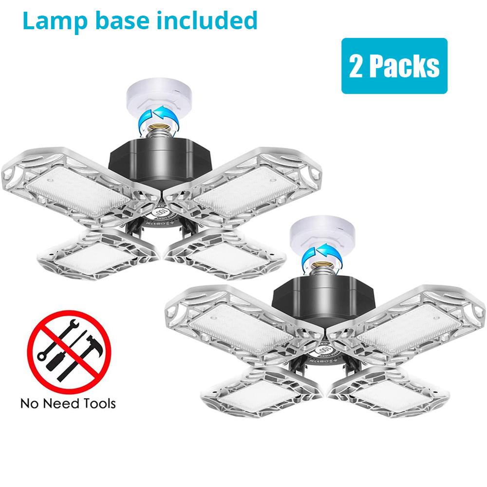 NICLUX Garage Lamp LED Garage Light 4 Leaf Workshop Lamp E27 Light Bulb For Garage Lighting Warehouse Factory Industrial Light: 2pc with lamp base