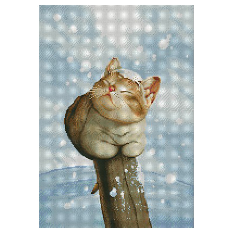 Top Mooie Mooie Telpatroon Kat In Sneeuw Sneeuwen Slapen Kitty Op De Houten Boom