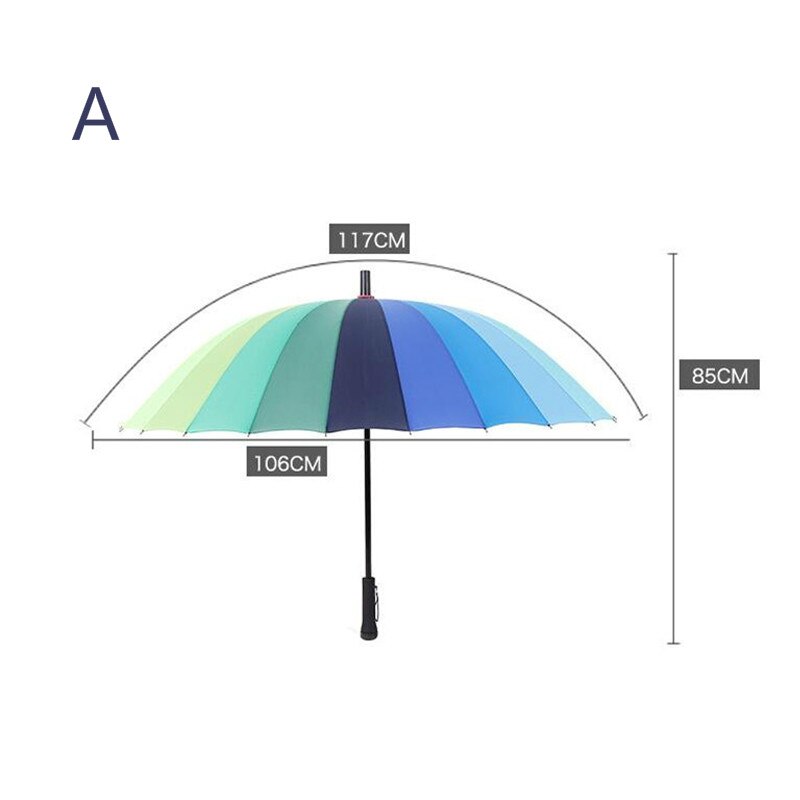 Large windproof long handle umbrellas for female men's rain gear 24 Ribs rainbow umbrella