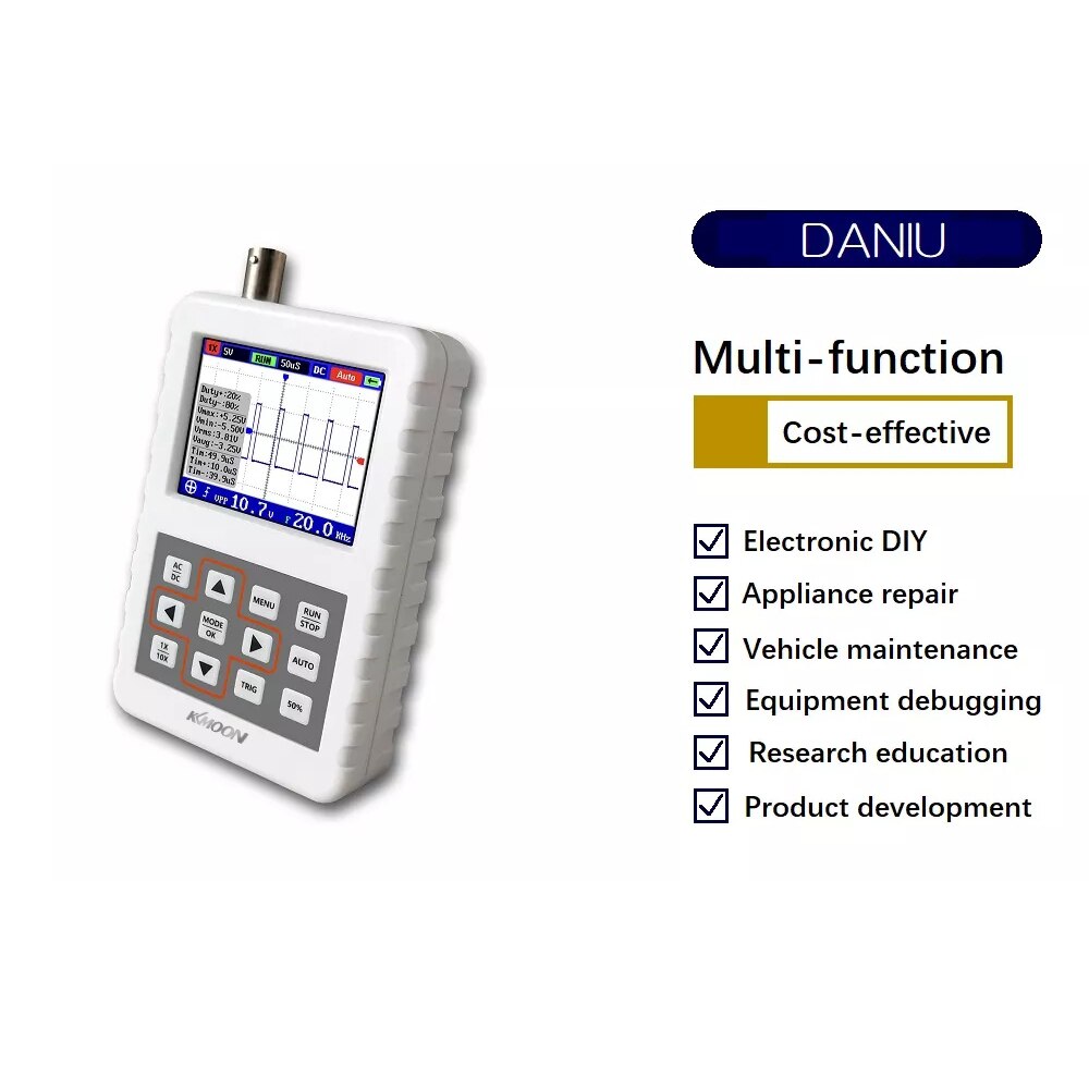 KKmoon DSO PRO osciloscopio Digital, osciloscopio portátil Mini tamaño de Palma, osciloscopio con 5M de ancho de banda, 20 MS/s de frecuencia de muestreo