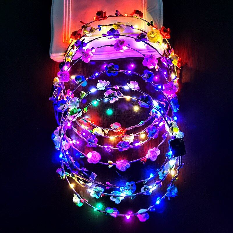 Party Crown Flower Headband LED Light Up Hair Wreath Hairband Garlands Christmas Neon Wreath Wedding Glowing Wreath Toy