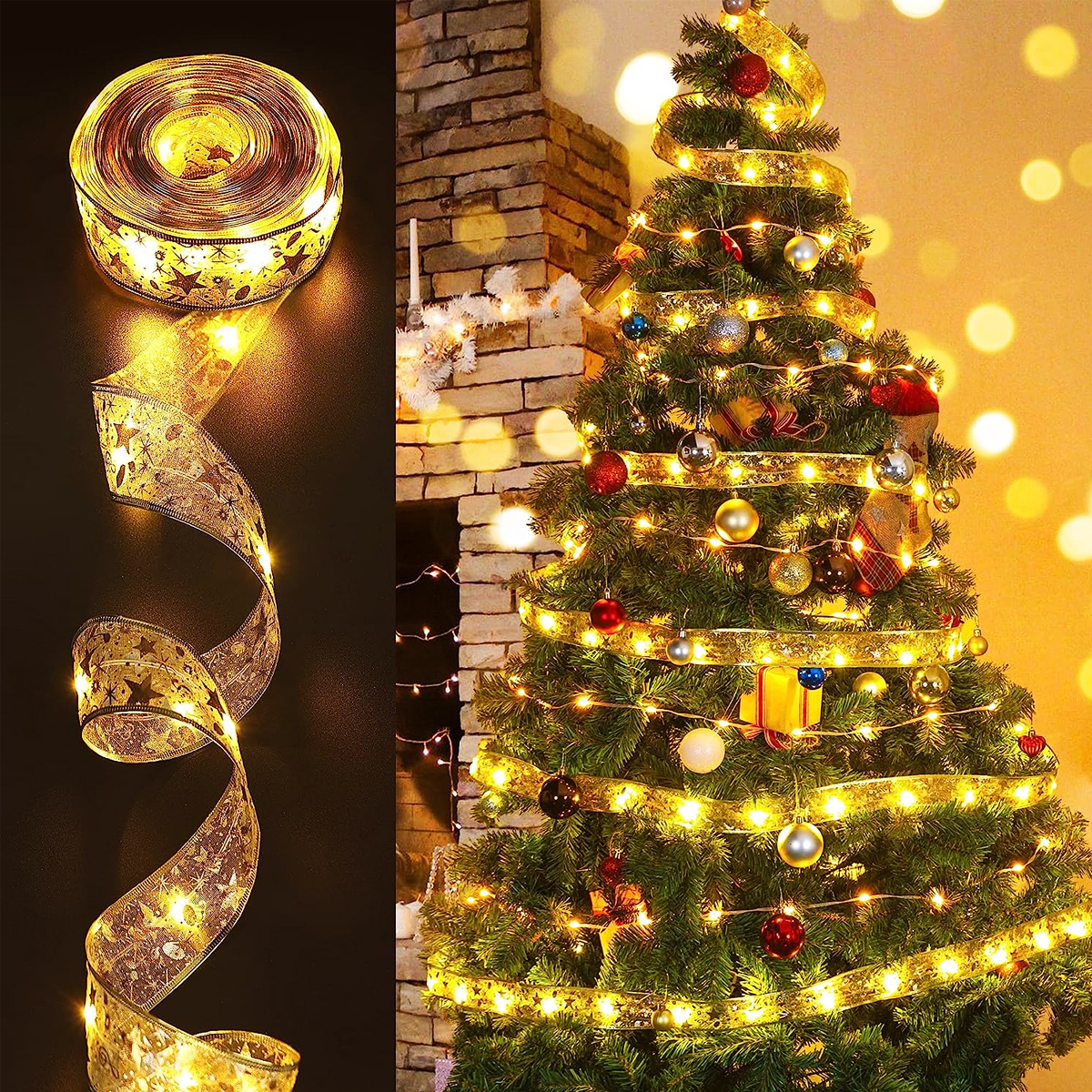 Guirnaldas de luces LED, cinta de luces DIY con lazos de encaje, cadena de luces para árbol de Navidad, dormitorio, boda, de Año , luces decorativas: Azul / O