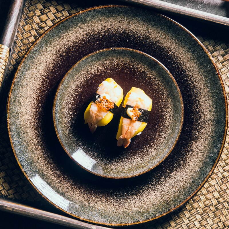 1PC styl japońnarty domowa ceramika Zachodni stek danie sztućce śniadanie okrągłe płaskie płytki talerz zastawa stołowa