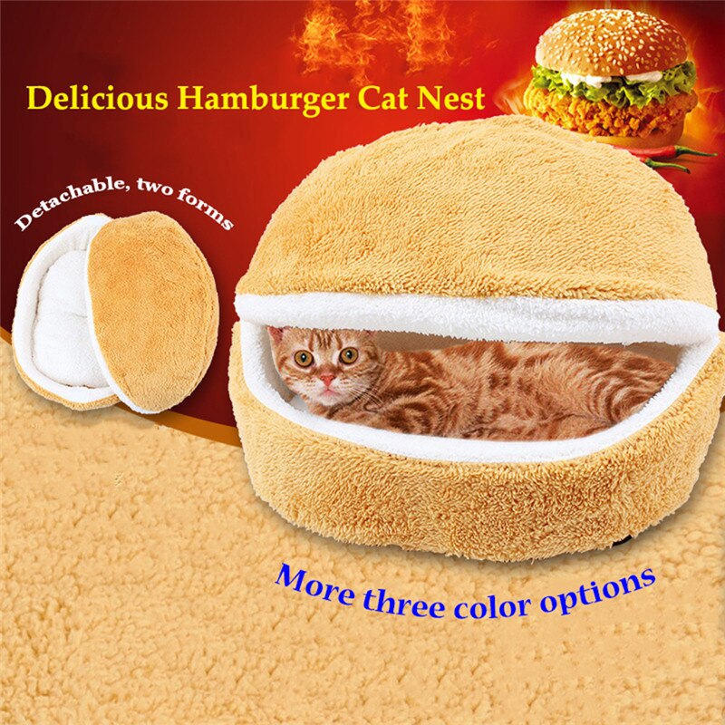 Suministros creativos y prácticos para mascotas, nido de vellón desmontable de doble uso, hamburguesa, Gato Berber, , fácil de transportar