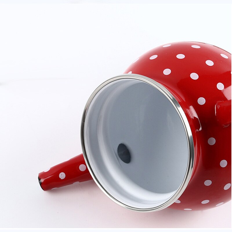 1L Red Small Spherical Enamel Teapot Red Polka-dot Enamel-bound Espresso Pot Turkish Coffee Pot