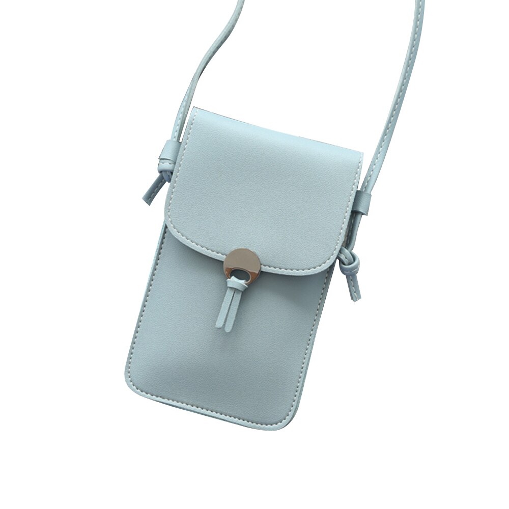 Touch Screen Cell Phone Purse Smartphone Wallet Leather Shoulder Strap Handbag Women Bag for 11 Samsung S10 Huawei P20: Gray-blue PU belt