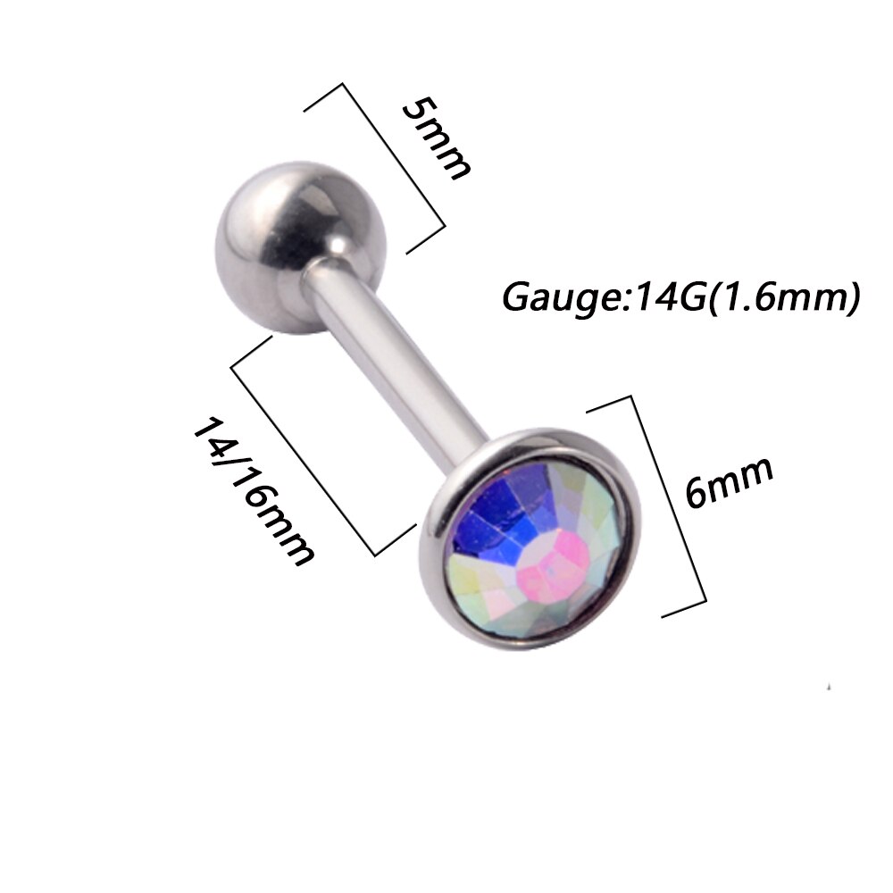 1Pc Anti-Allergie Chirurgisch Staal Tong Ringen Vrouwen Platte Zirkoon Piercing Tong Halters Piercing Lichaam Sieraden 14G: WHITE / Goud-kleur