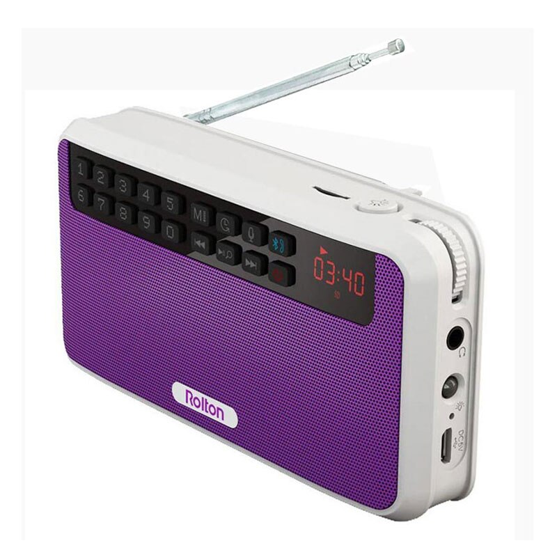Rolton e500 alto-falante sem fio bluetooth mini 2.1 alto-falante estéreo de alta fidelidade suporte tf cartão/fm/mãos livres com lanterna led: ROXO