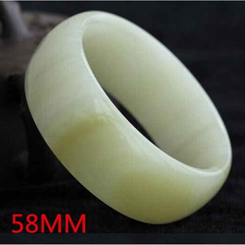 Brazaletes de tiras anchas para mujer, brazaletes de piedra de Jade blanco Natural de XinJiang, brazalete para mujer, de de baile de compromiso: 58MM