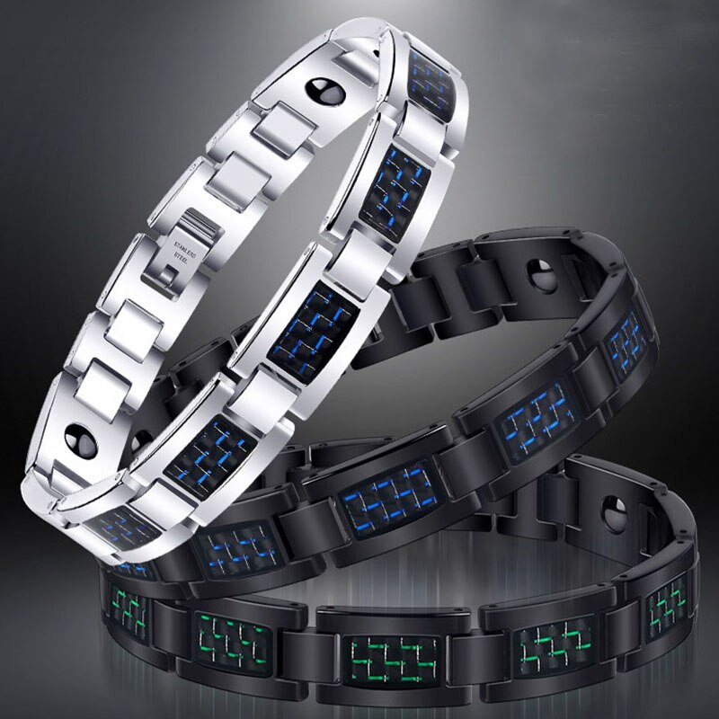 Bracelet d'équilibre énergétique Tourmaline en Fiber de carbone pour hommes bijoux de soins de santé hologramme Germanium Bracelets de thérapie magnétique guérison