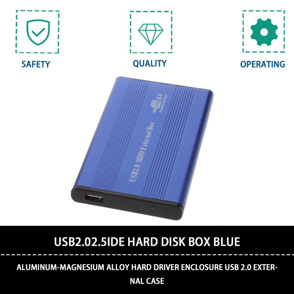 USB 2,0 portátil de 2,5 pulgadas duro IDE conductor carcasa cubierta externa de aleación de aluminio-magnesio de conductor duro carcasa azul