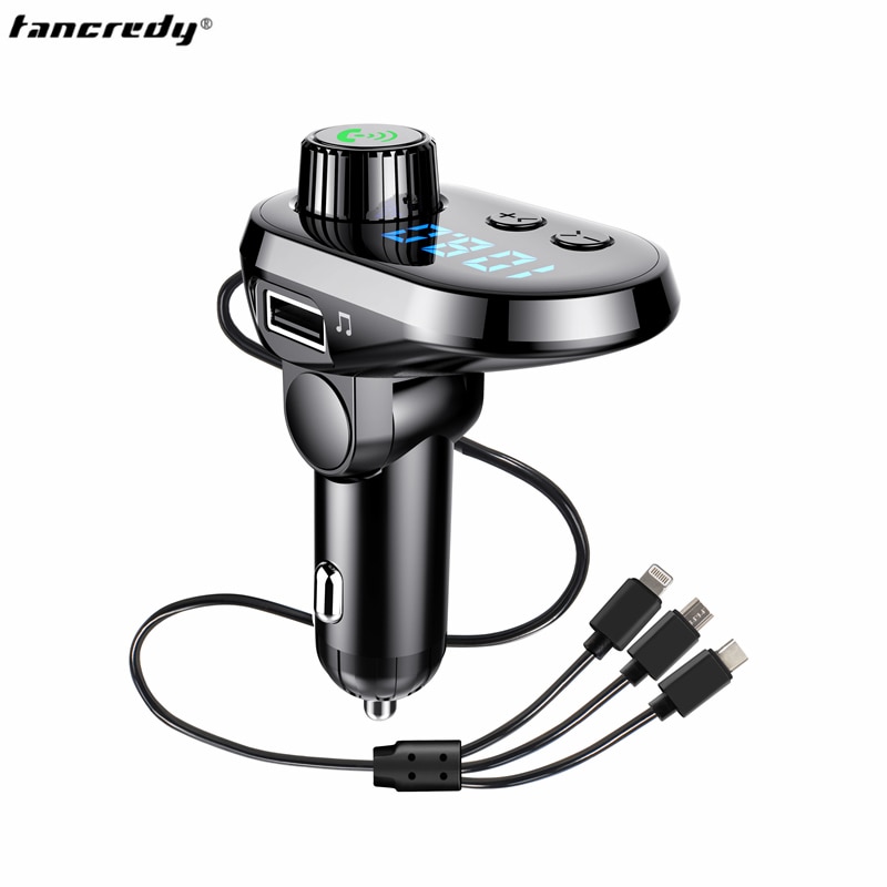 Auto Fm-zender Bluetooth Draadloze handsfree Voor Auto Kit Auto MP3 Speler Snel Opladen Met 3 Kabel Poort charger FM Modulator