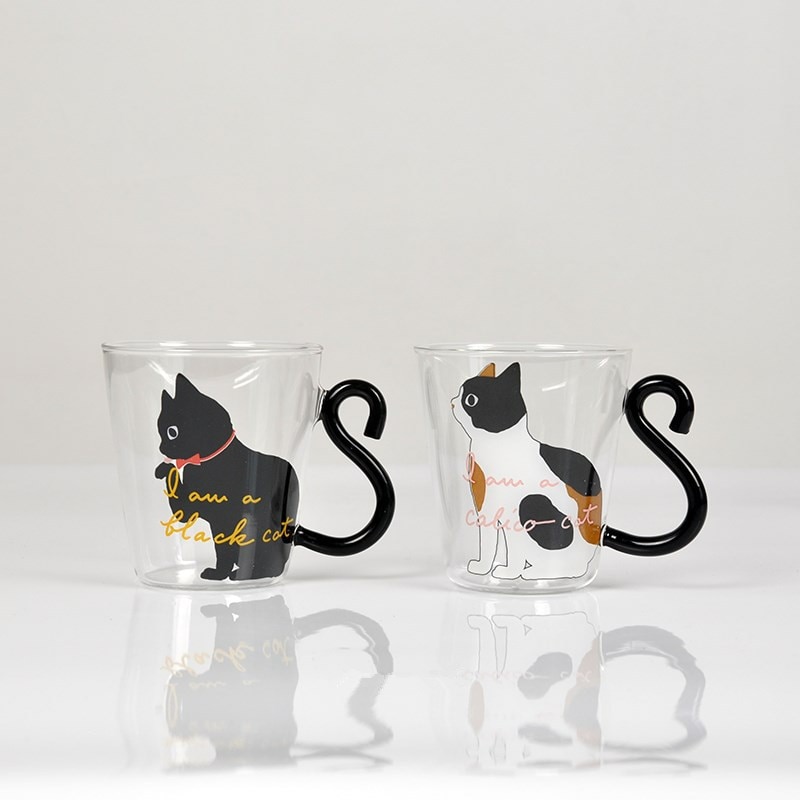 Juego de tazas de café de vidrio con forma de gato negro, taza de té con forma de Animal, estilo japonés Kawaii, para el hogar, 250 ml