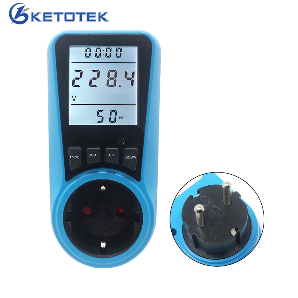 KETOTEK AC 230V 50Hz Energie Meter EU/UNS/FR Stecker Steckdose Digital Wattmeter Watt Energie Monitor zeit EU Buchse Analysator