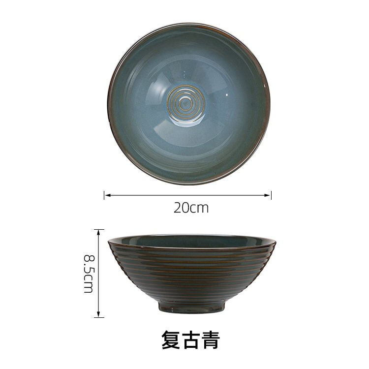 8 Inch Retro Ceramic Ramen Bowl Bamboo Hat Large Soup Bowls Household Fruit Beef Instant Noodle Bowl Japanese Commerce Tableware: B