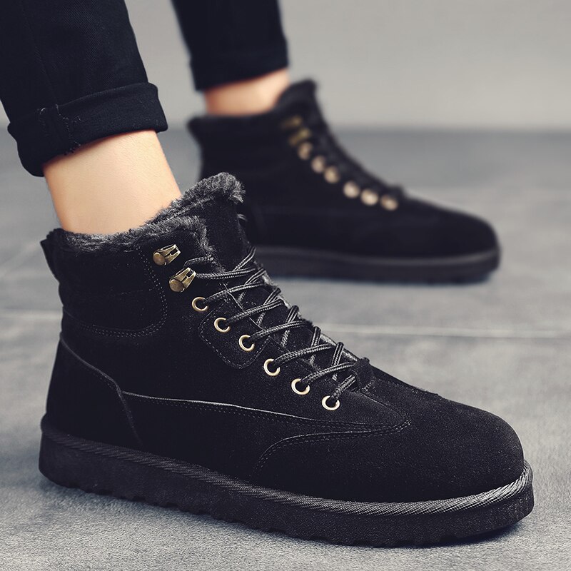 Winter Met Bont Heren Laarzen Mode Warm Enkel Laarzen Mannen Sneeuw Schoenen Outdoor Winter Laarzen Lace Up Wandelschoenen Botas hombre