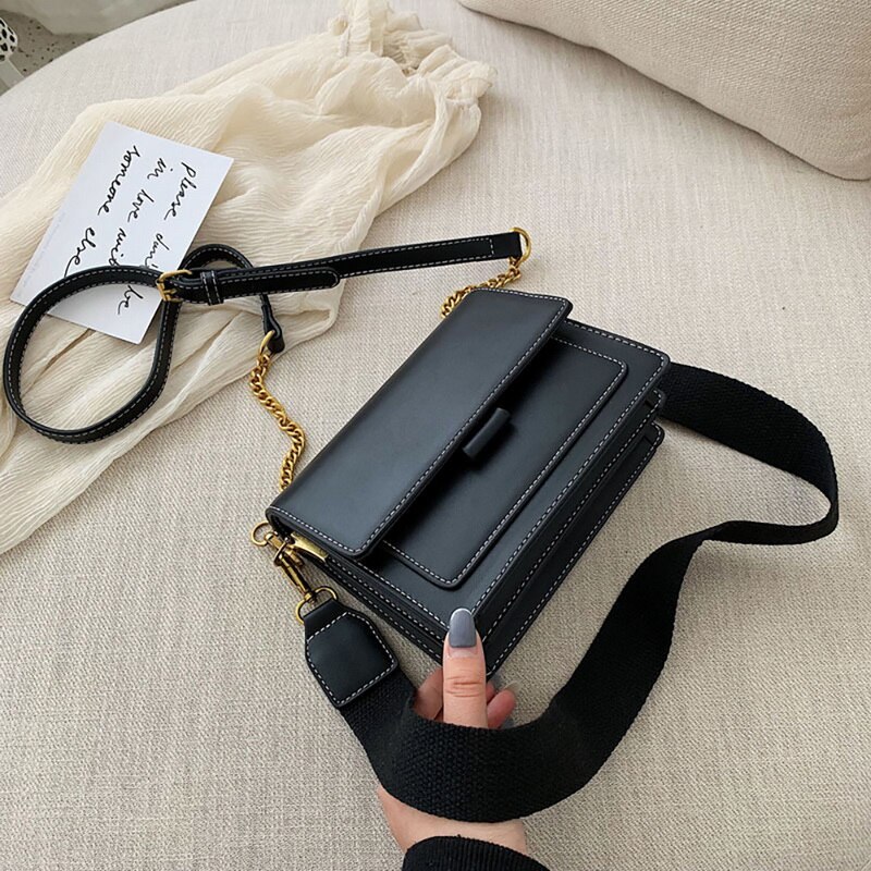 Contrasterende kleuren pu leren crossbody tassen voor dames ketting handtassen met metalen handvat schoudertas kleine tassen: Zwart 