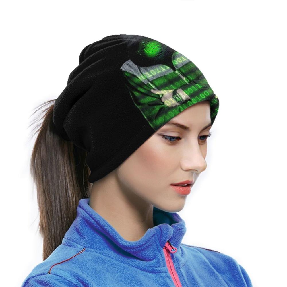 Hacker 3D Bandana Face Neck Warmer Soft Fleece Mask Sport Scarf Hacker Greem Black Tshit Sleeve