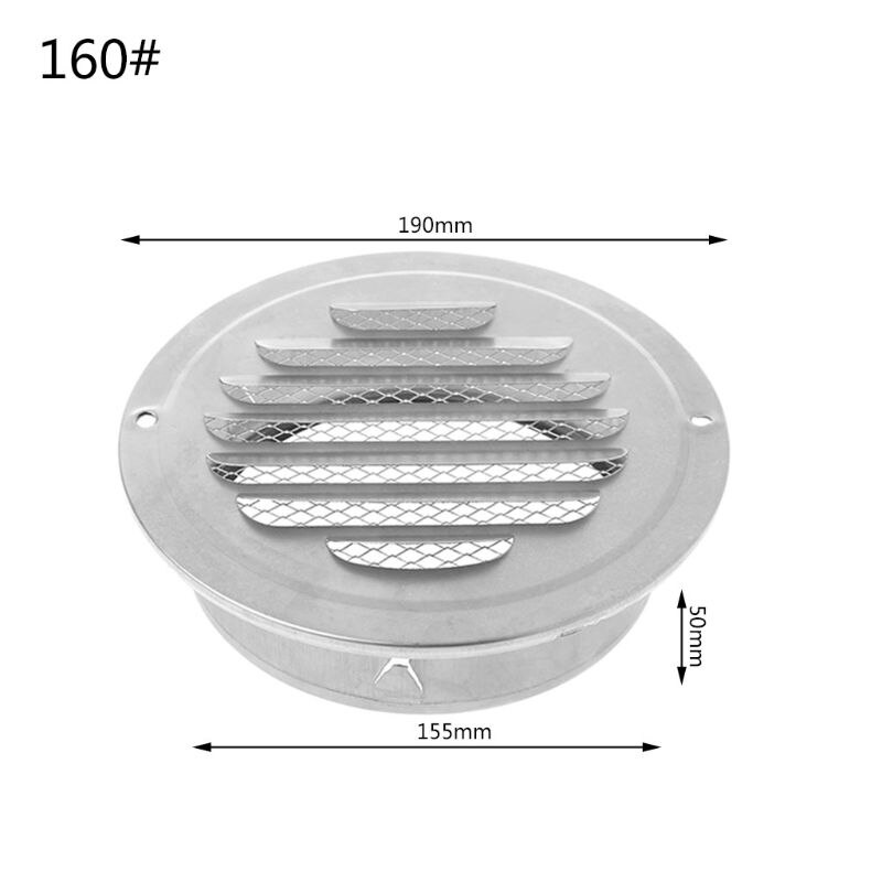 TTLIFE Stainless Steel Exterior Wall Air Vent Grille Round Ducting Ventilation Grilles 70/80/100/120mm Air Vent: 160