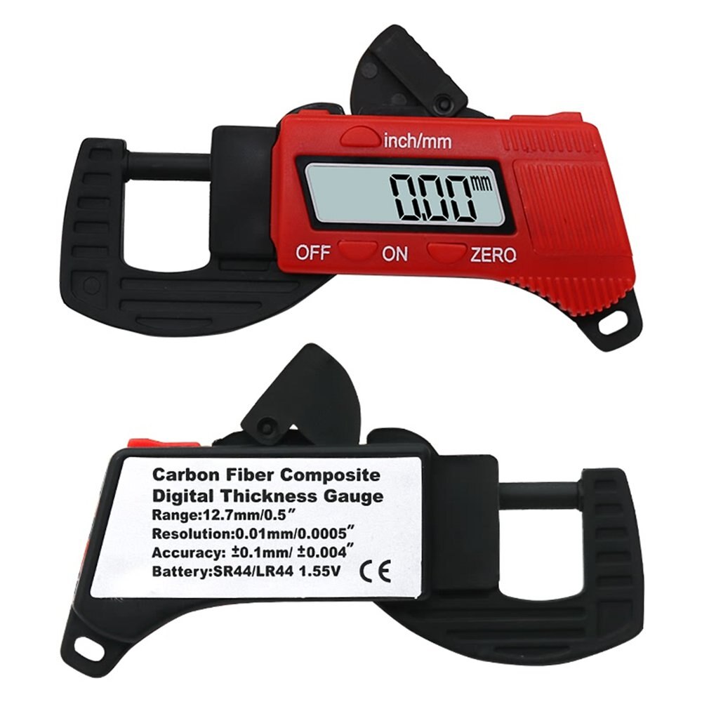 0-12.7mm Caliper Carbon Fiber Composites Digital Thickness Caliper Micrometer Gauge Blue/Red Measurement Tool