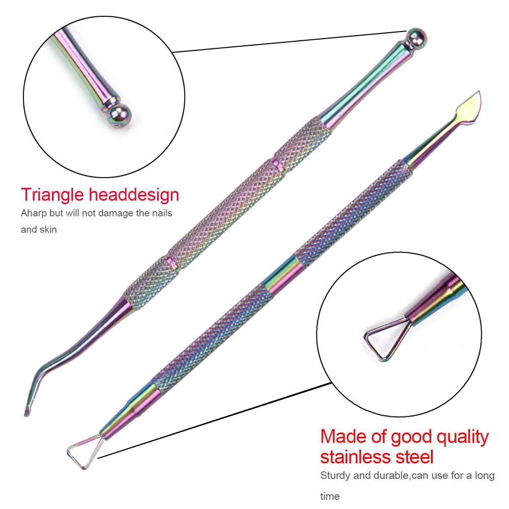 1pcs Rainbow Nail Cuticle Pushers Tweezers Nipper Clipper Scissor Dual-end Dead Skin Remover Manicure Pedicure Nail Art Tool