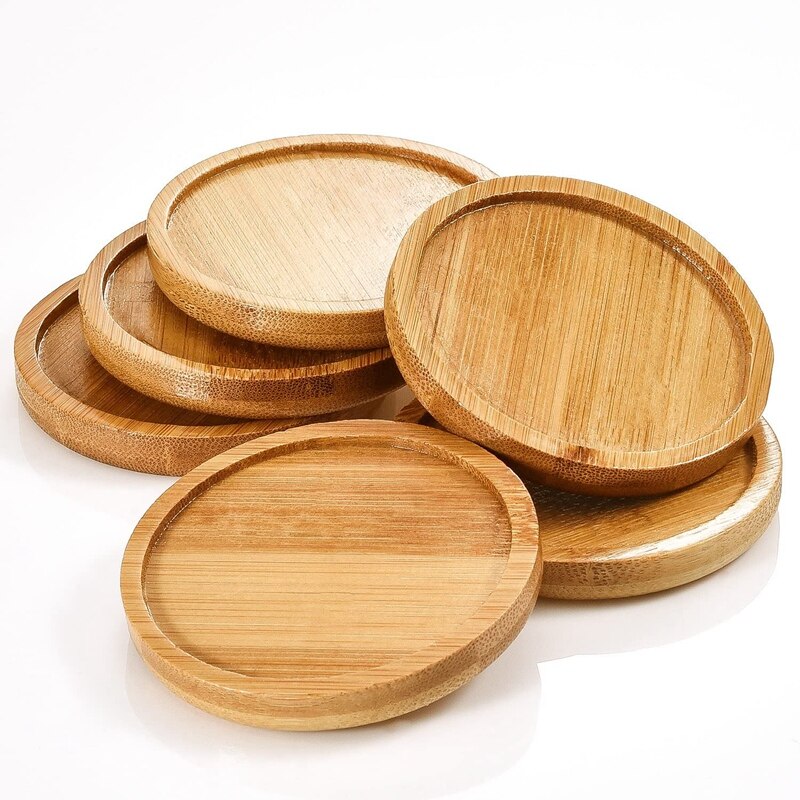 Platillo para plantas de bambú, bandeja para macetas suculentas de 3,3 pulgadas, soporte para plantas, bandeja de drenaje redonda, paquete de 12