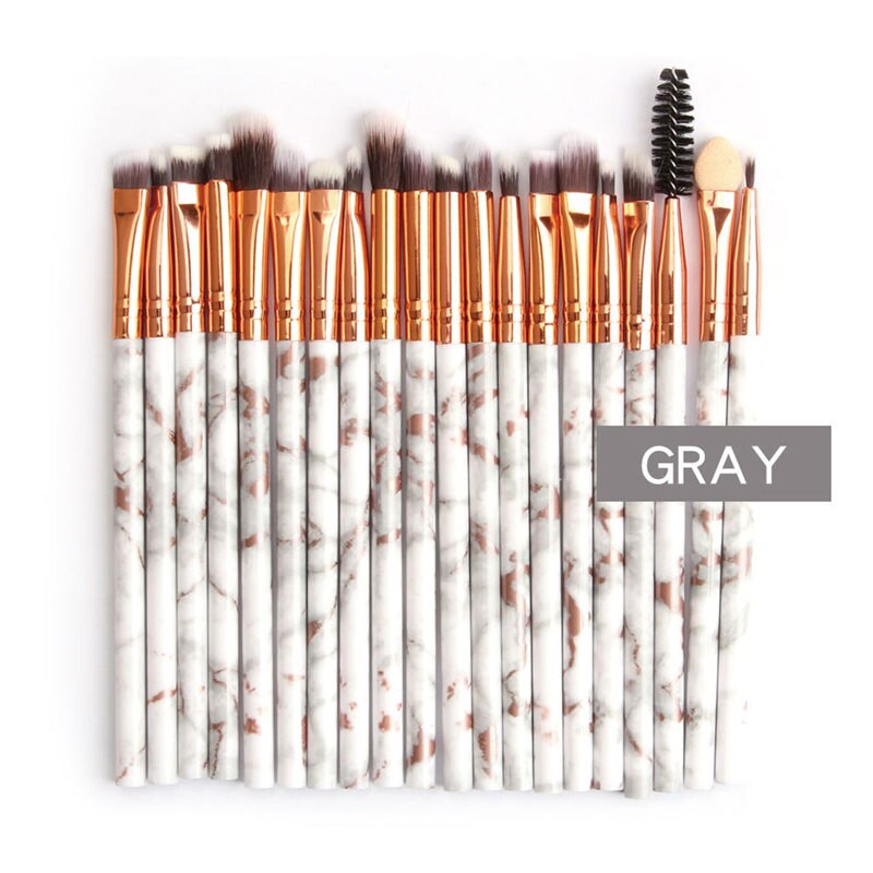 MAANGE Multifunctionele 20 stuks Marbling Make-Up Kwasten Set Oogschaduw Eyeliner Concealer Brush set Mini Make Up Brush Tool Kit: gray