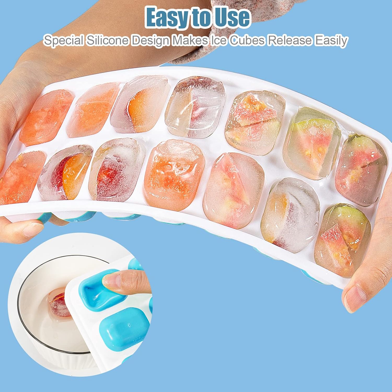 4pcs Grids Ice Cube Trays Reusable Silicone Ice cube Mold Fruit Ice Maker with Removable Lids Kitchen Tools Freezer Summer Mould