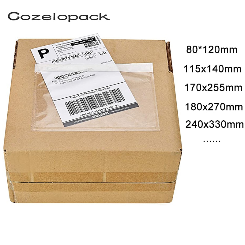 50PCS/14sizes Packing List Envelope Clear Face Invoice Slip Enclosed Pouch Self Adhesive Invoice Label Envelopes