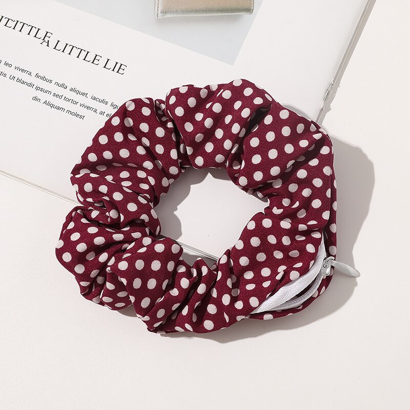 Zip Scrunchies Korea Dot Hairbands Leopard Hair Ties Pocket Scrunche With Zipper Ponytail Holders Hair Accessories: 5